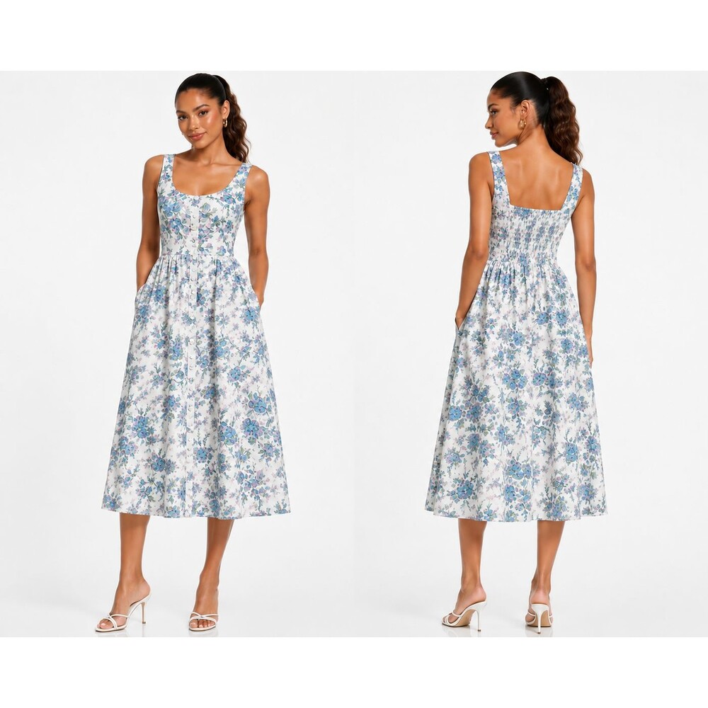J Crew English Garden Floral Print Button Front Midi Cottagecore Dress 0 AZ812